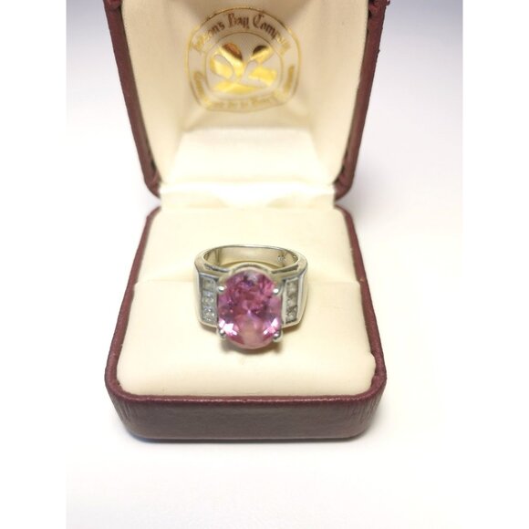 Oval Pink Gemstone Ring Sterling Silver 925 | Size 5.5 | Elegant Retro Cocktail - Picture 5 of 8